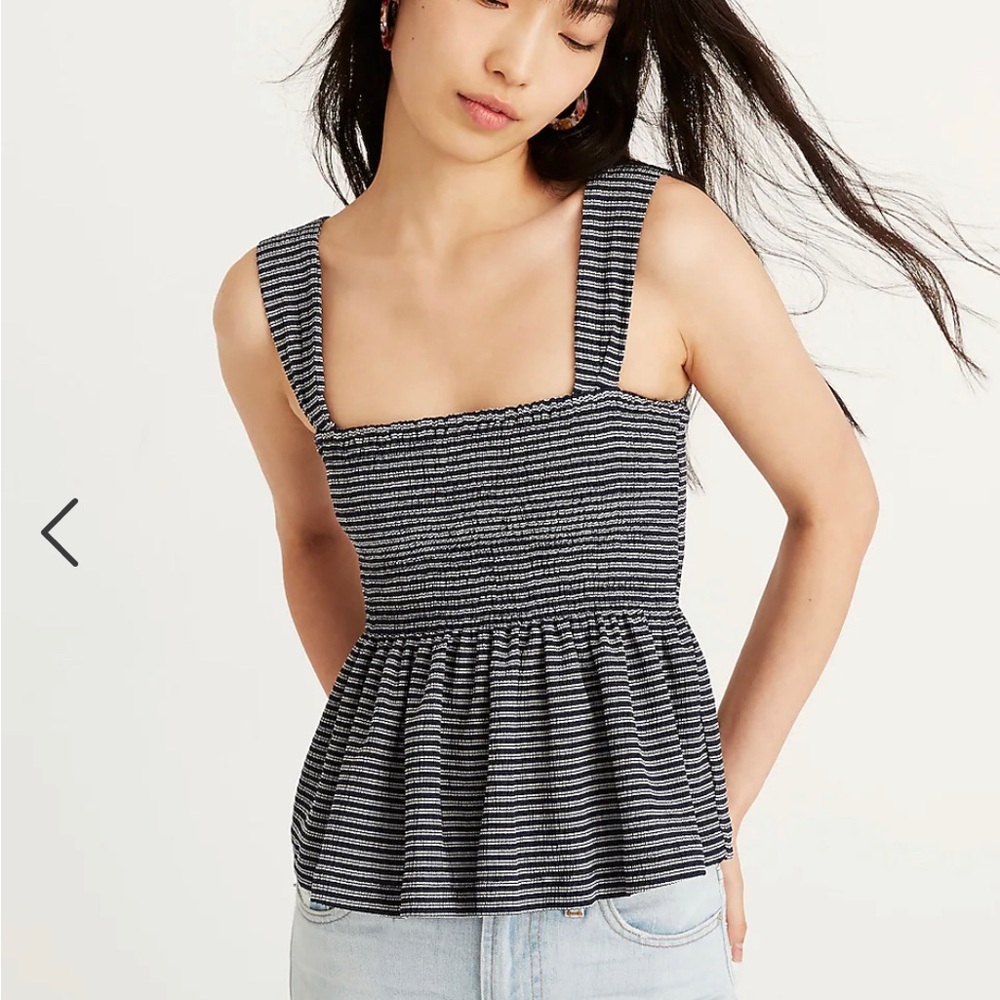 NWT Madewell Texture & Thread Smocked Peplum Tank Top in Stripe